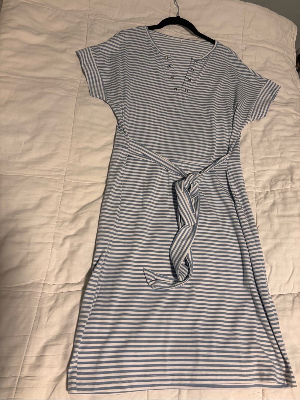 Amazon Light Blue & White Striped Tie-Belt Midi Dress